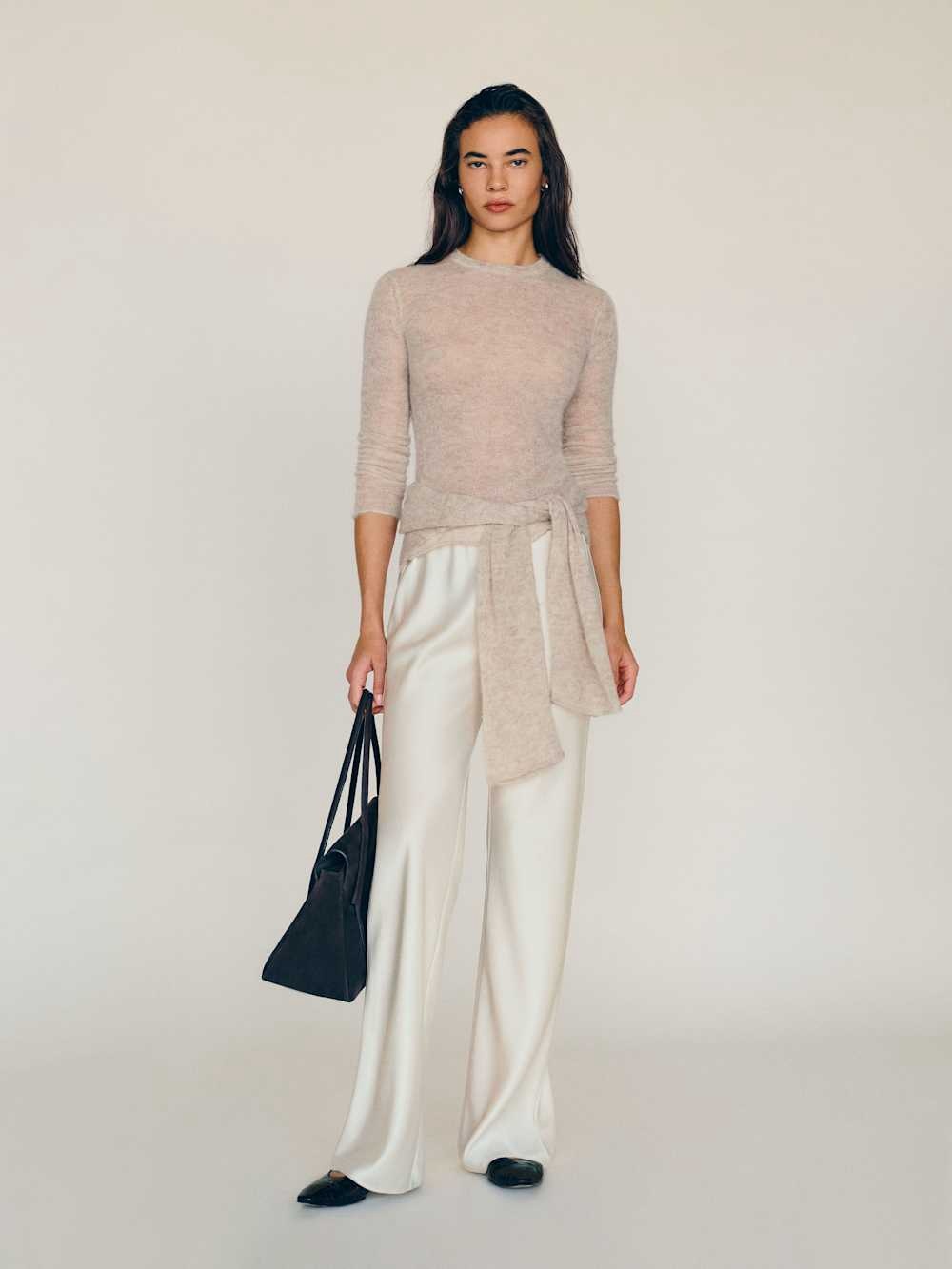 Reformation NWT Small Gale Satin Mid Rise Bias Pant Ivory Fior Di Latte